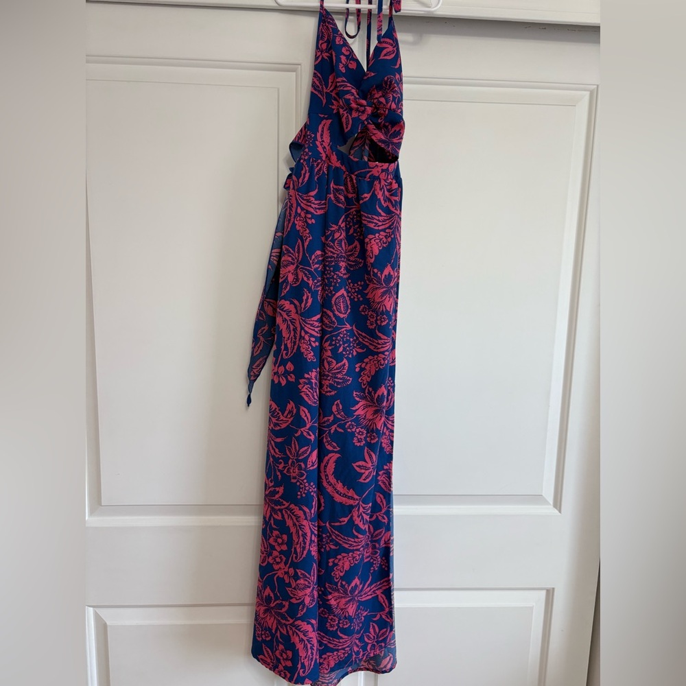 Purple and Pink Print Summer Halter Maxi Dress - Picture 3 of 5